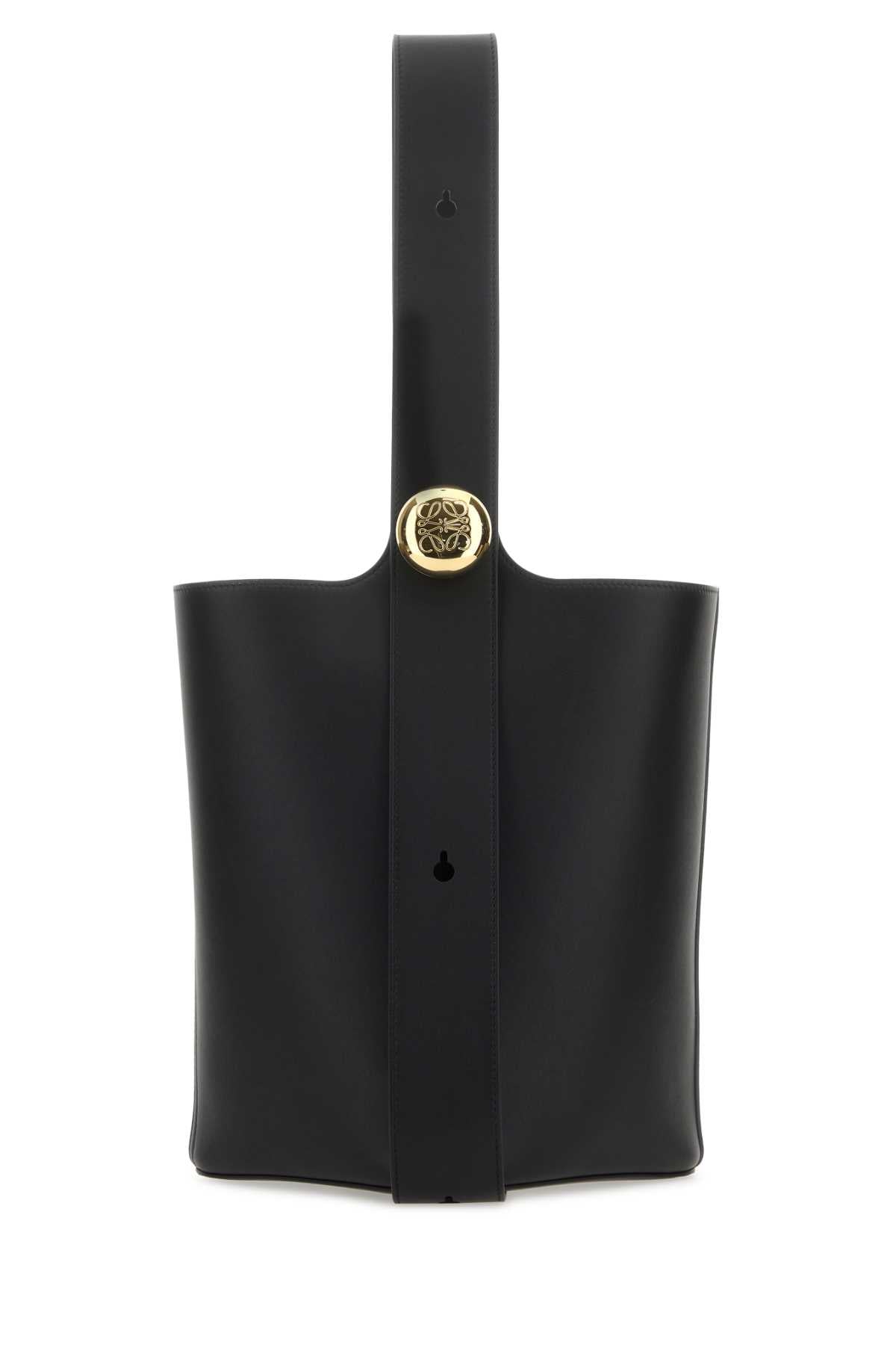 Loewe Women Black Leather Medium Pebble Bucket Bag LOEWE
