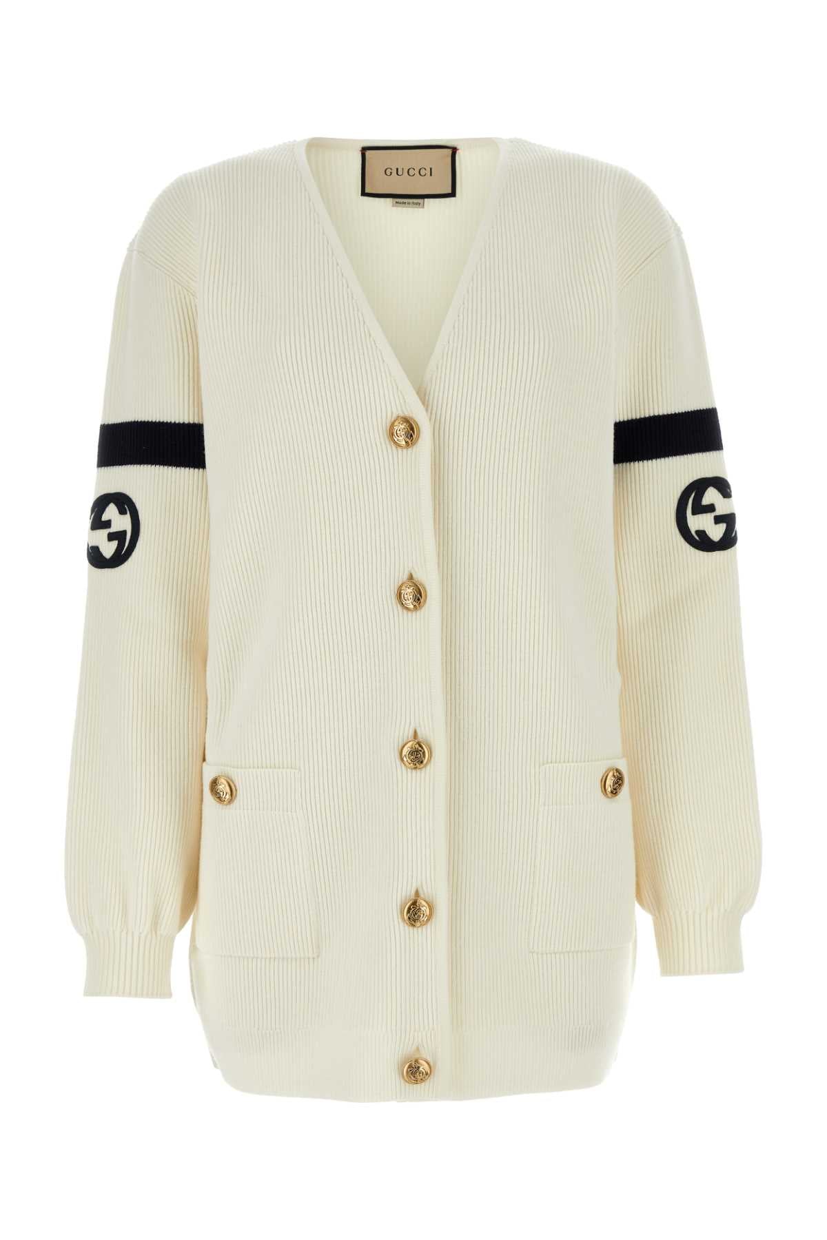 Gucci Women Ivory Wool Blend Cardigan GUCCI