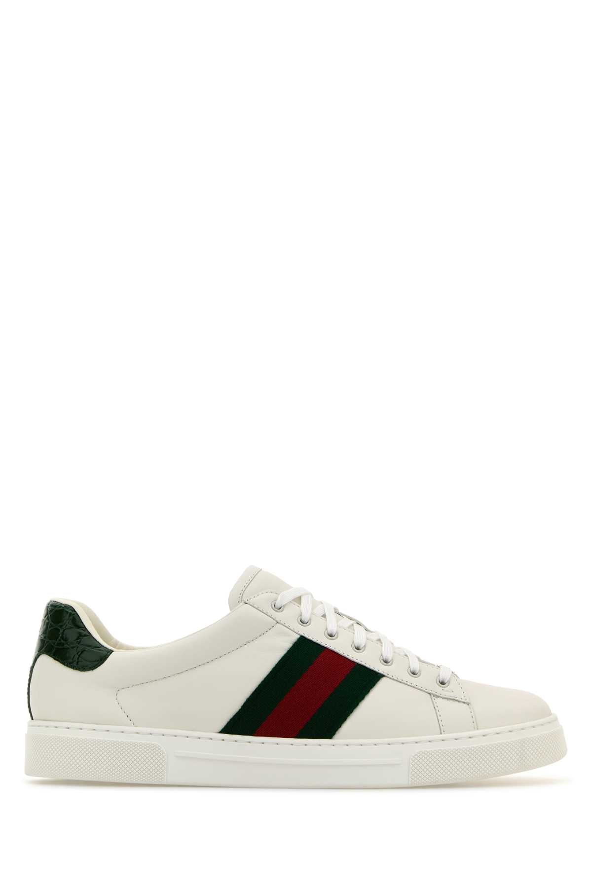 Gucci Men White Leather Ace Sneakers GUCCI