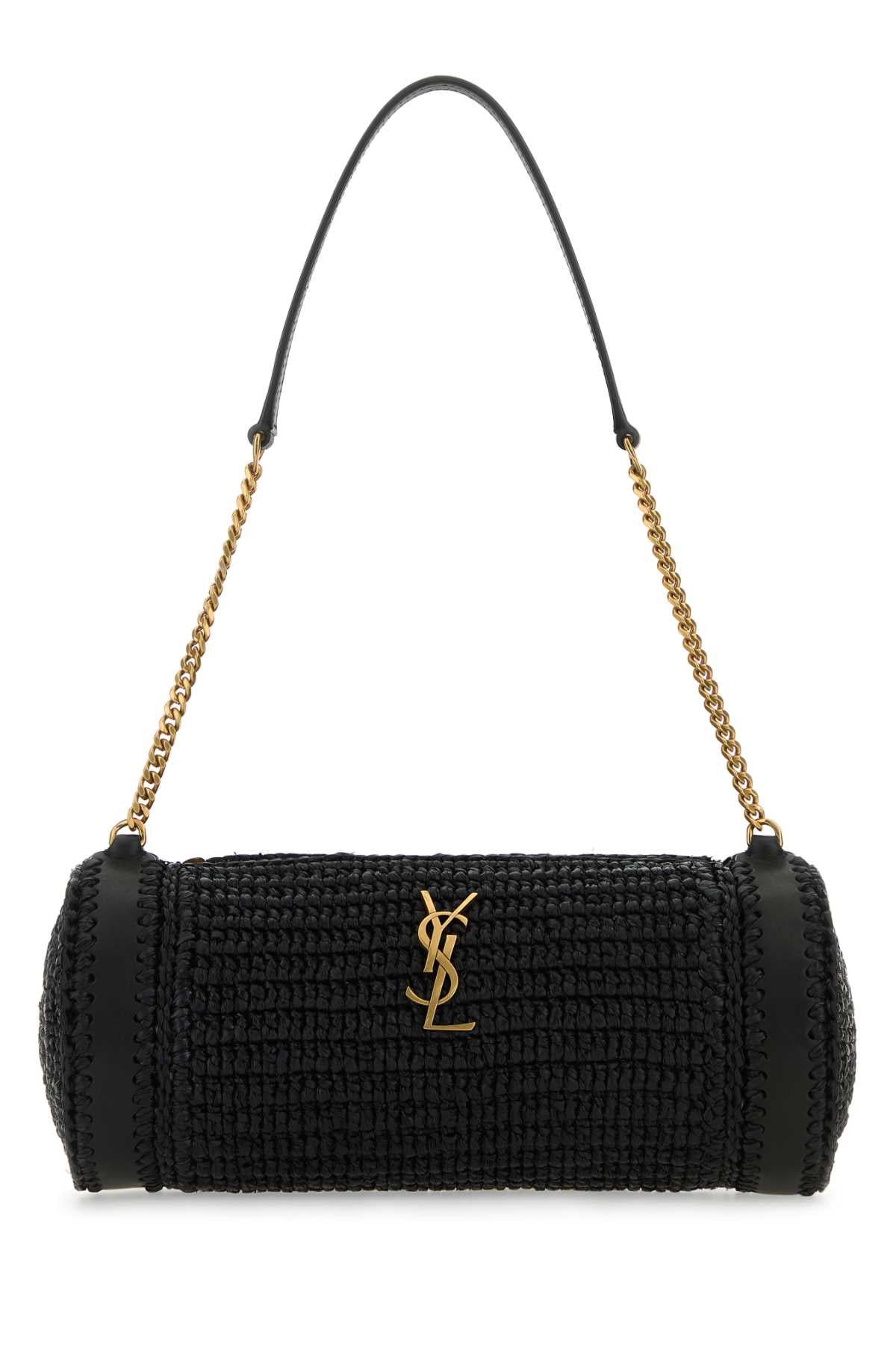 Saint Laurent Women Black Raffia And Leather Cassandre Shoulder Bag SAINT LAURENT