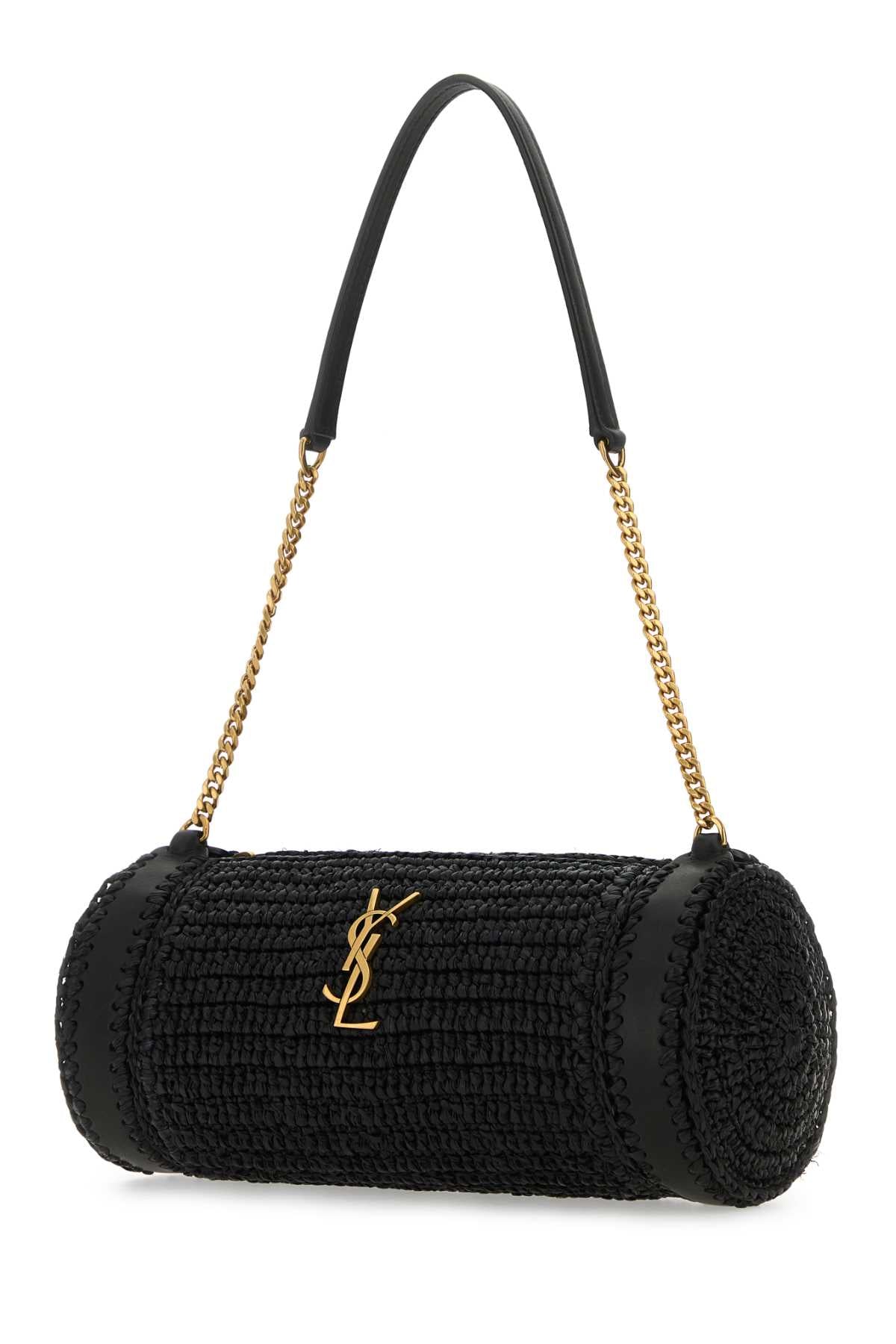 Saint Laurent Women Black Raffia And Leather Cassandre Shoulder Bag SAINT LAURENT