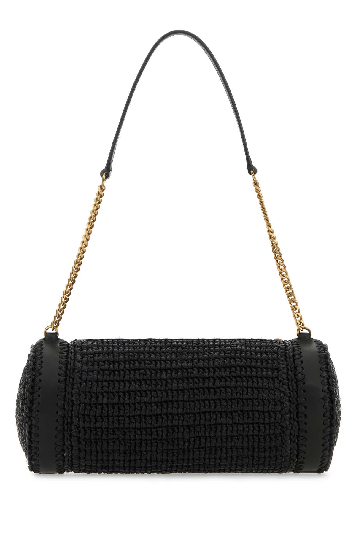Saint Laurent Women Black Raffia And Leather Cassandre Shoulder Bag SAINT LAURENT
