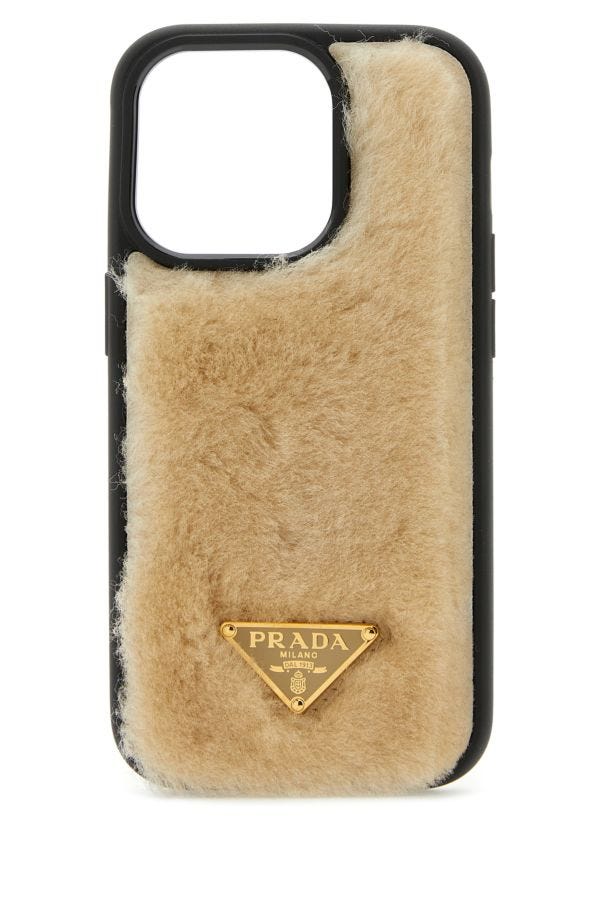 Prada Woman Sand Shearling Iphone 14 Pro Cover