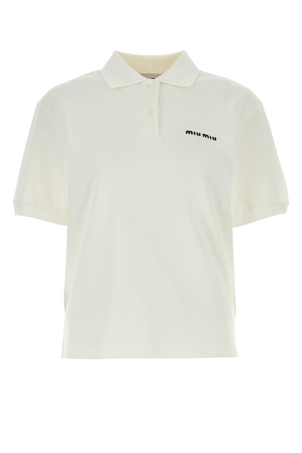 Miu Miu Women Ivory Piquet Polo Shirt MIU MIU
