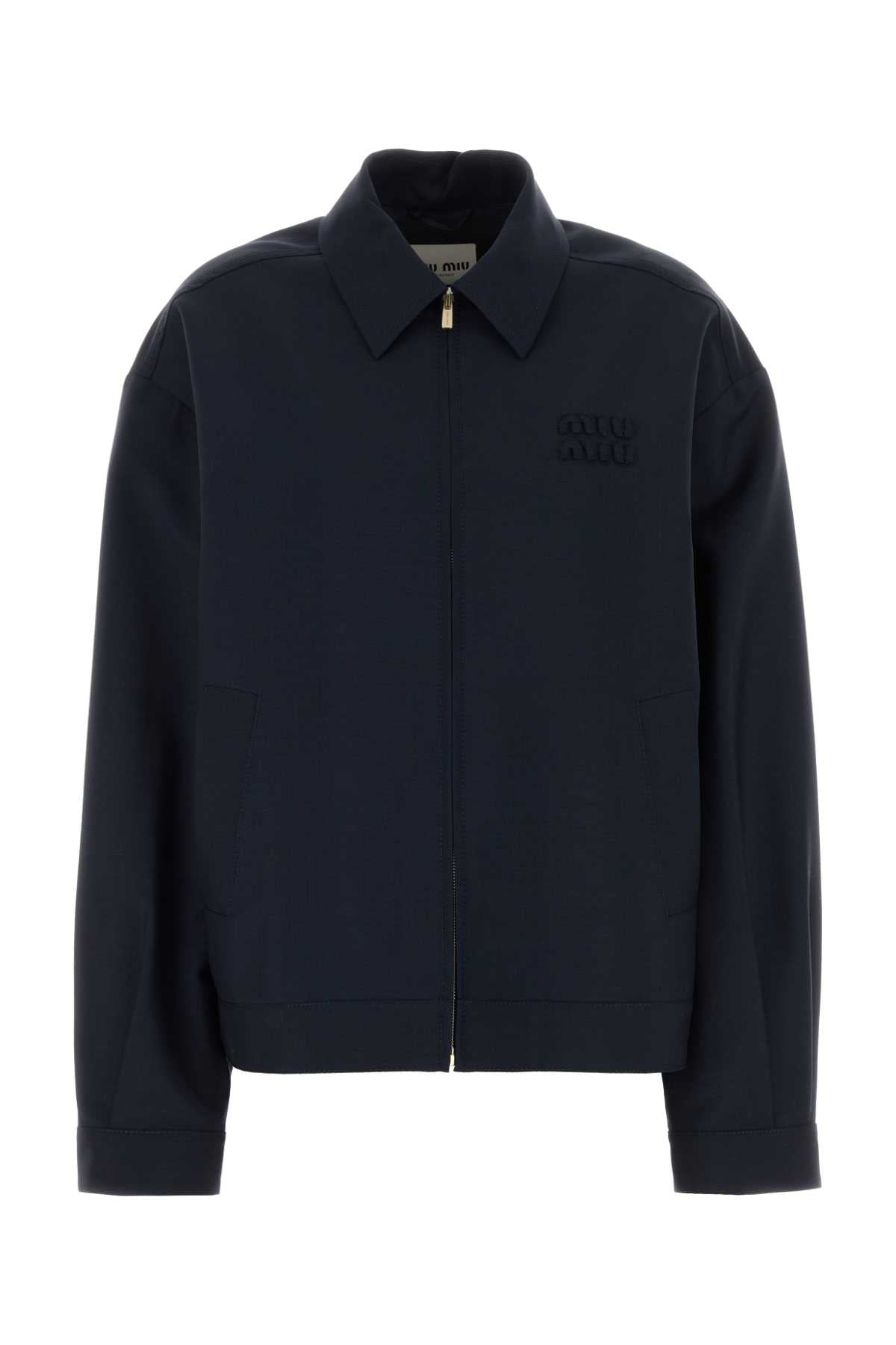 Miu Miu Women Navy Blue Mohair Blend Jacket MIU MIU