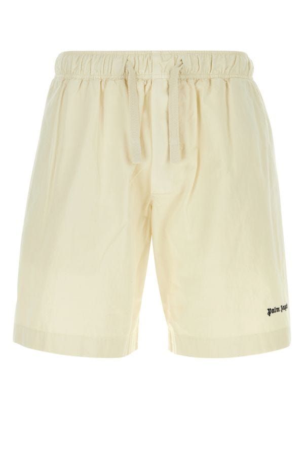 Palm Angels Man Ivory Cotton Bermuda Shorts