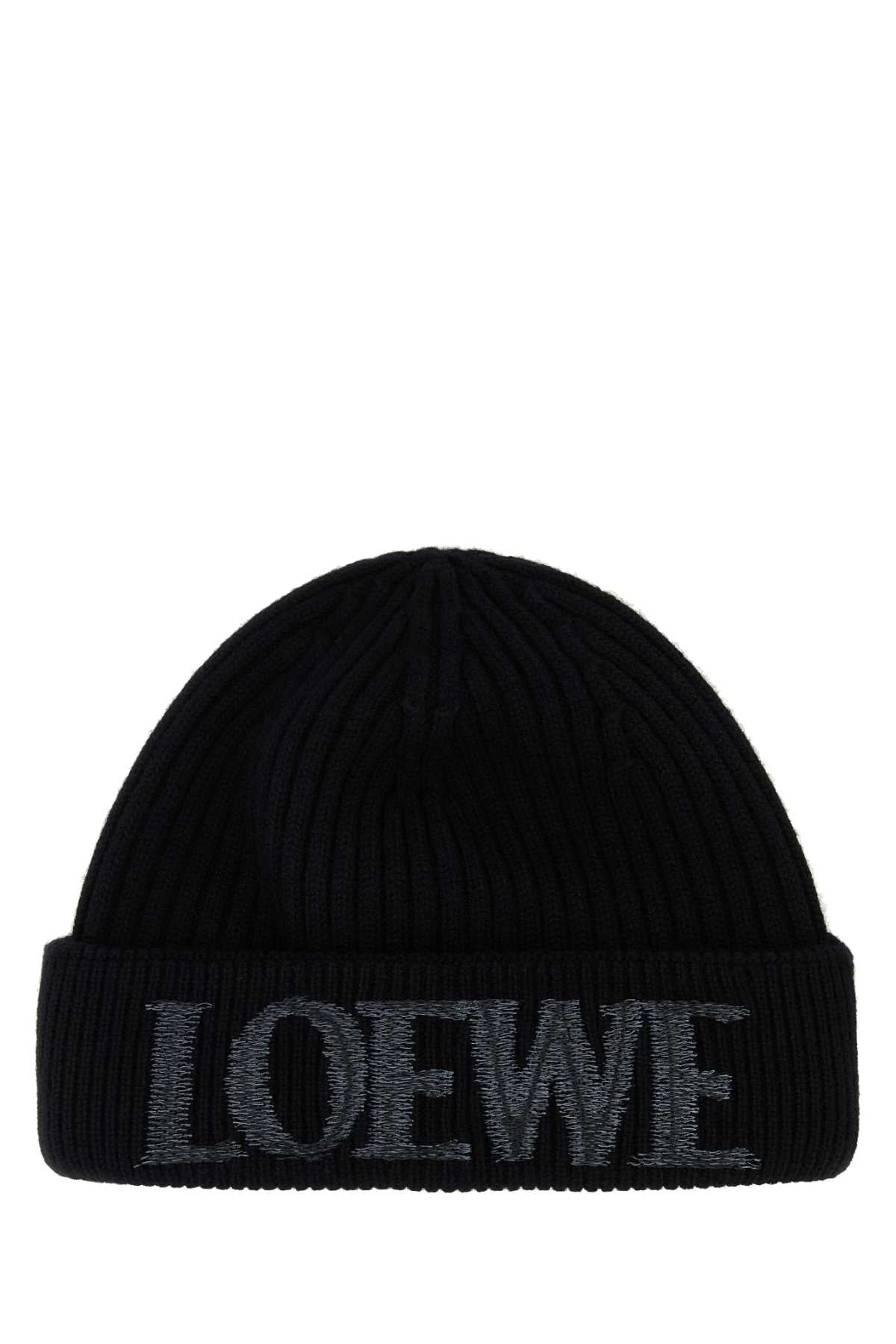 Loewe Women Black Wool Beanie Hat LOEWE