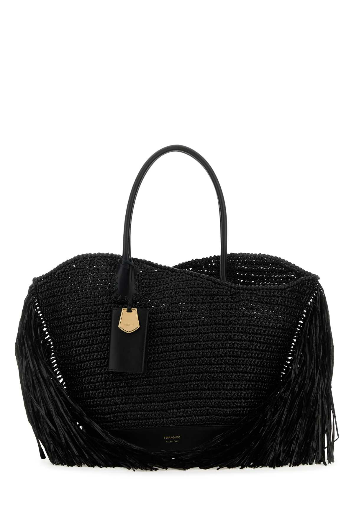 Salvatore Ferragamo Women Black Raffia And Leather Big Shopping Bag FERRAGAMO