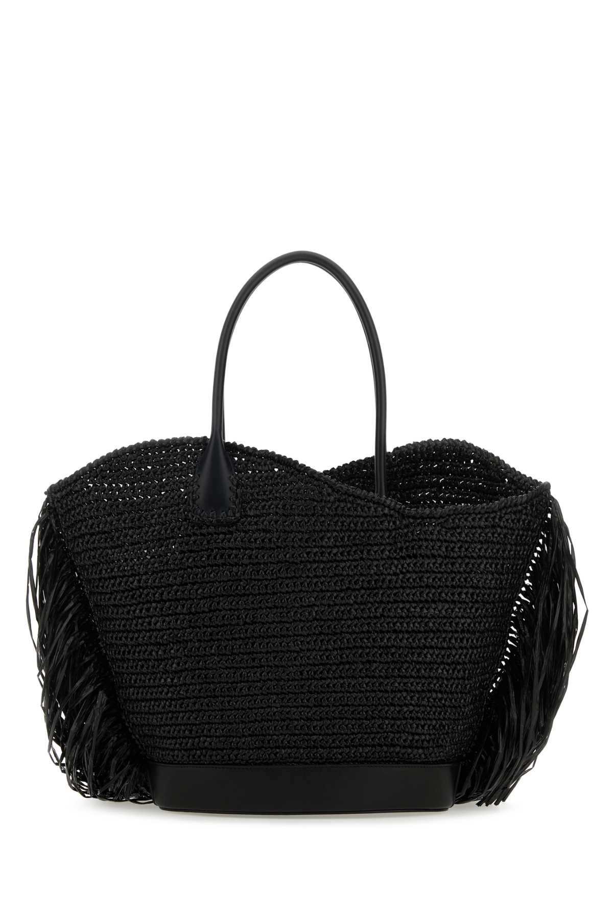 Salvatore Ferragamo Women Black Raffia And Leather Big Shopping Bag FERRAGAMO