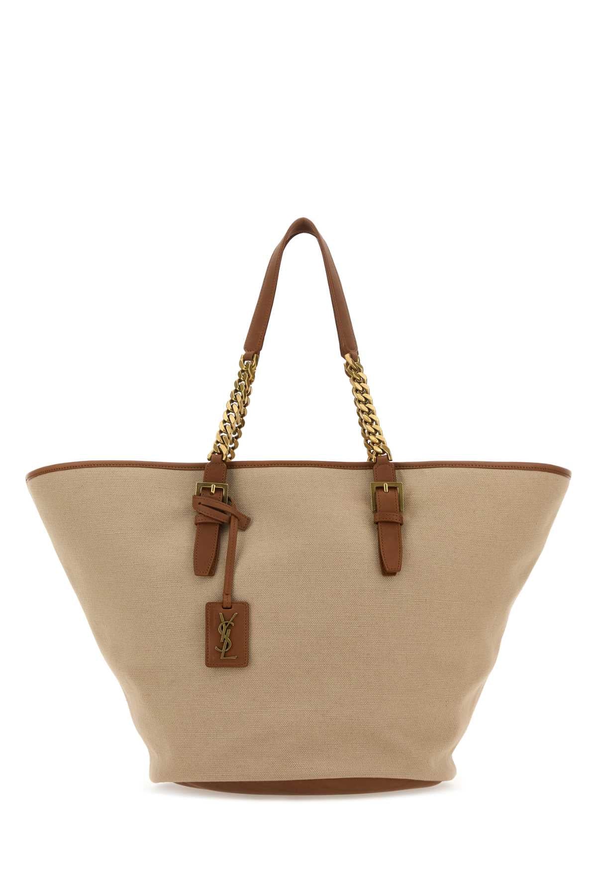 Saint Laurent Women Cappuccino Canvas Panier Shopping Bag SAINT LAURENT