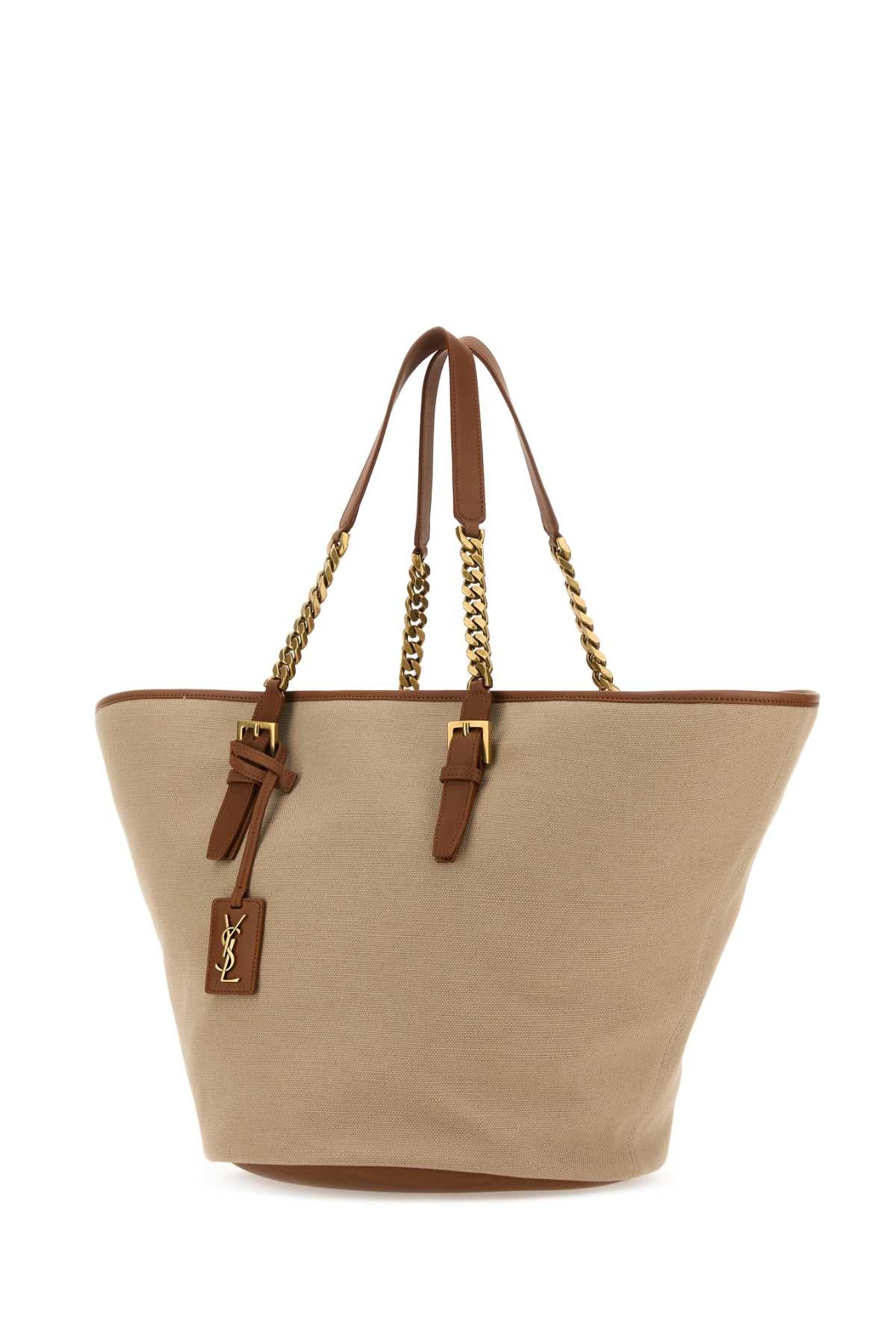 Saint Laurent Women Cappuccino Canvas Panier Shopping Bag SAINT LAURENT