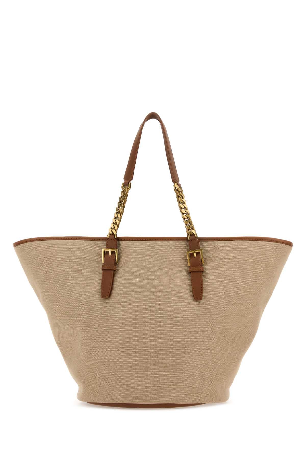 Saint Laurent Women Cappuccino Canvas Panier Shopping Bag SAINT LAURENT
