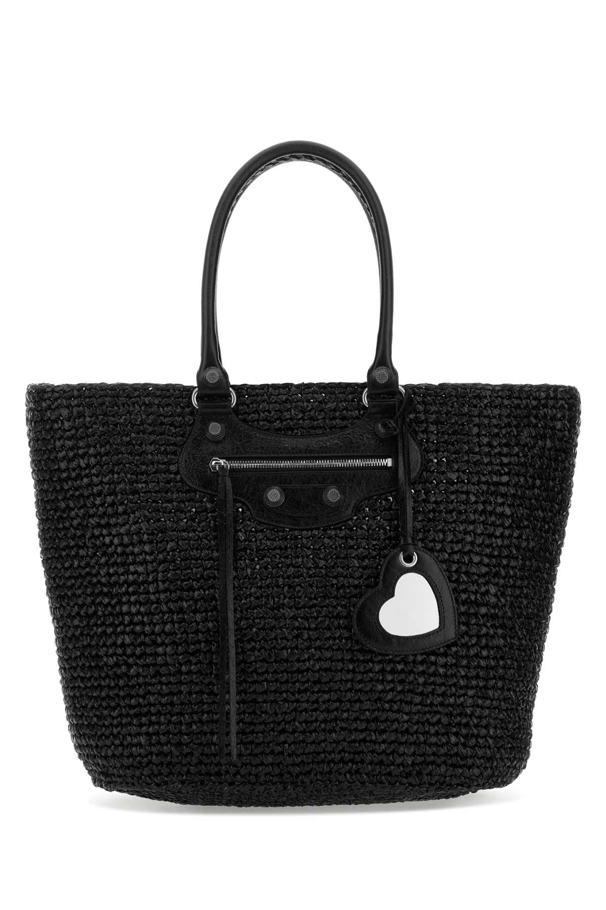 Balenciaga Women Black Raffia Large Le Cagole Panier Shopping Bag BALENCIAGA