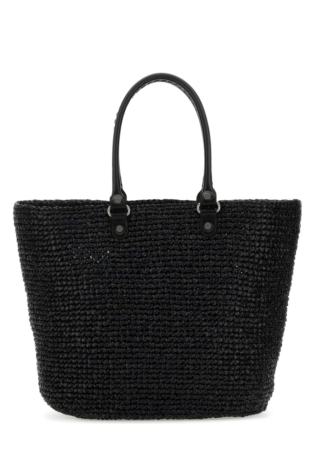 Balenciaga Women Black Raffia Large Le Cagole Panier Shopping Bag BALENCIAGA