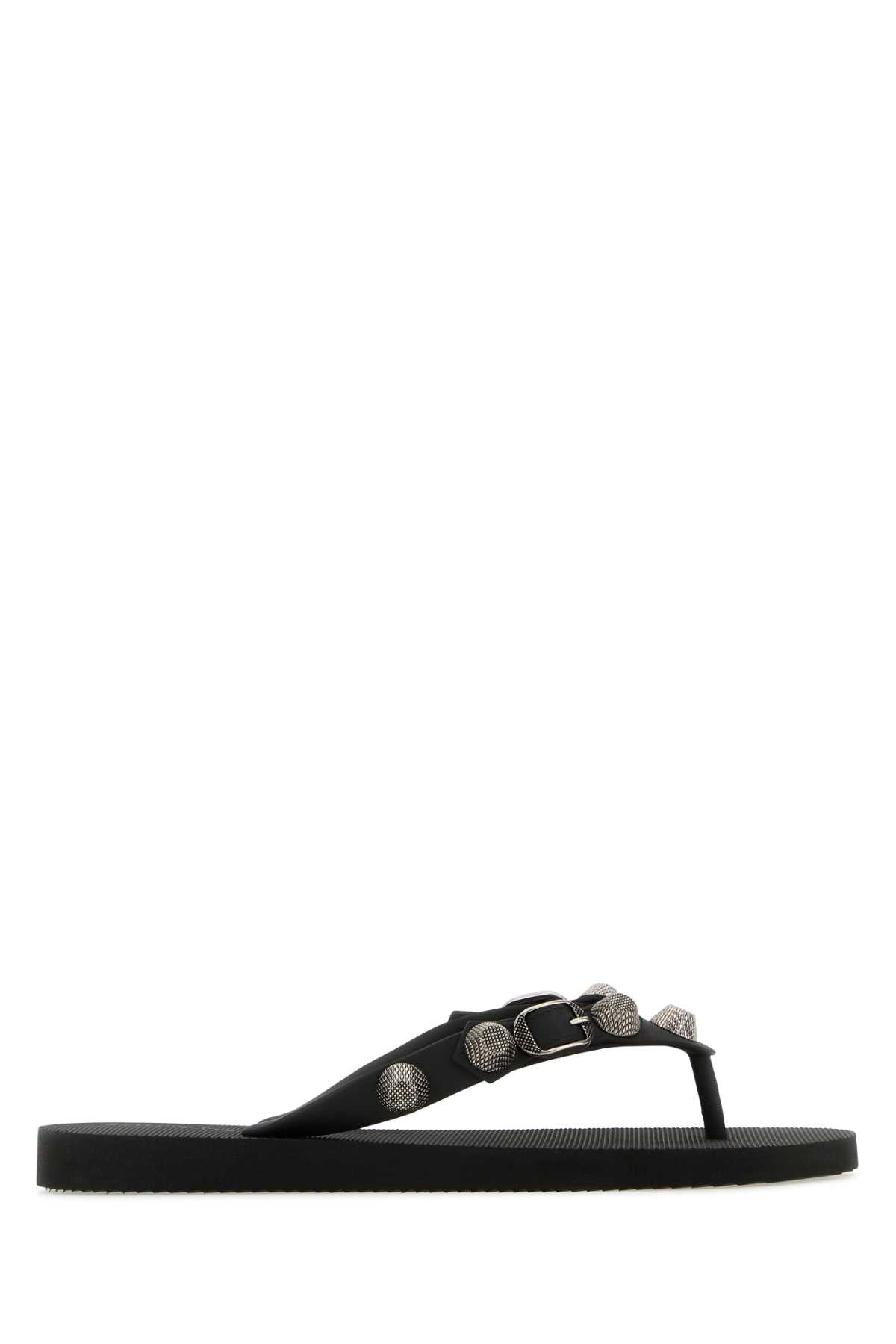 Balenciaga Women Black Rubber Cagole Thong Slippers BALENCIAGA