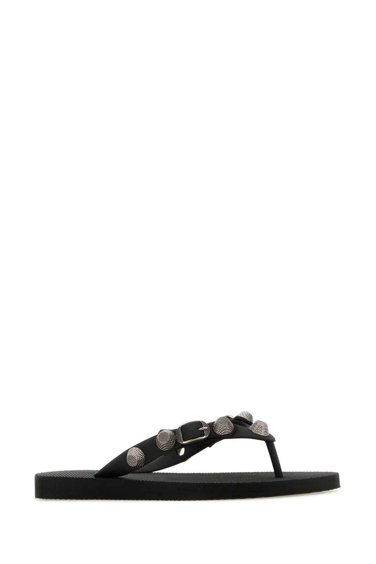 Balenciaga Women Black Rubber Cagole Thong Slippers BALENCIAGA