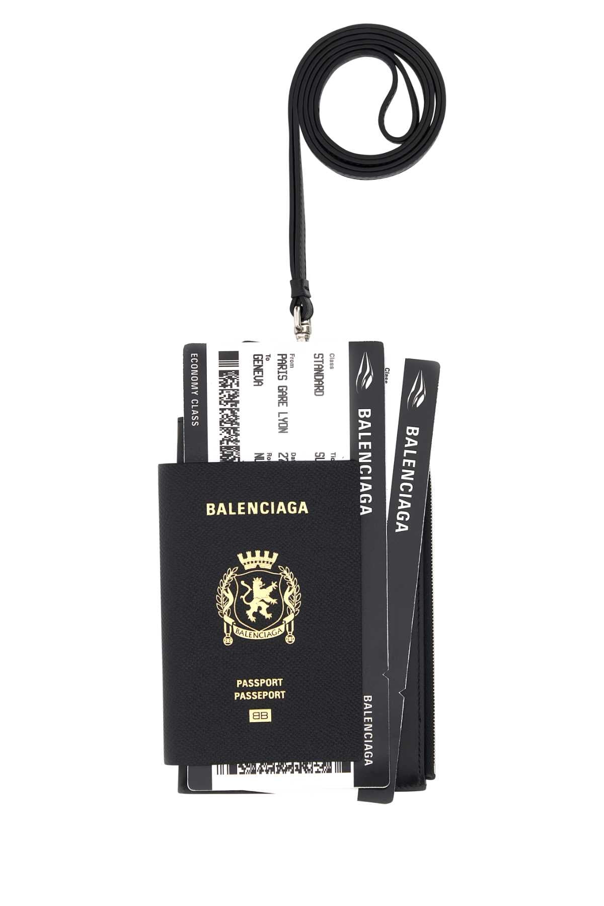 Balenciaga Men Black Leather Phone Holed