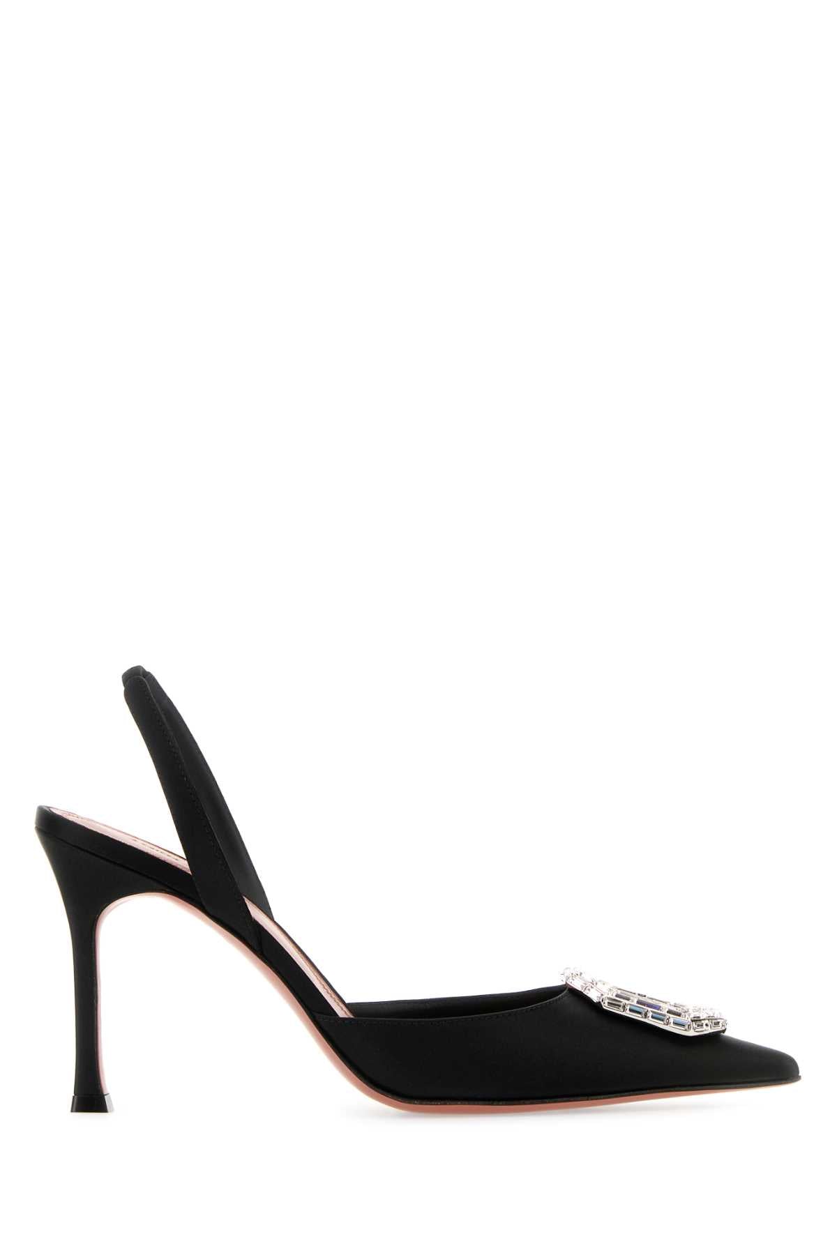 Amina Muaddi Women Black Satin Camelia Pumps AMINA MUADDI