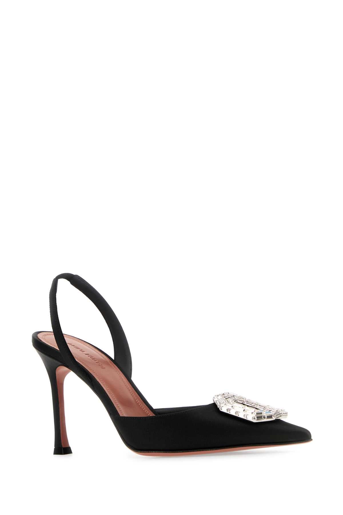 Amina Muaddi Women Black Satin Camelia Pumps AMINA MUADDI