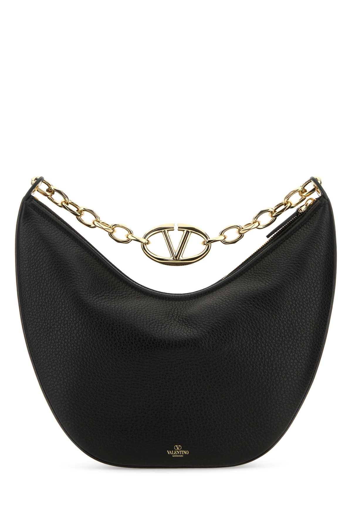 Valentino Garavani Women Black Leather Medium Hobo Vlogo Moon Shoulder Bag VALENTINO GARAVANI