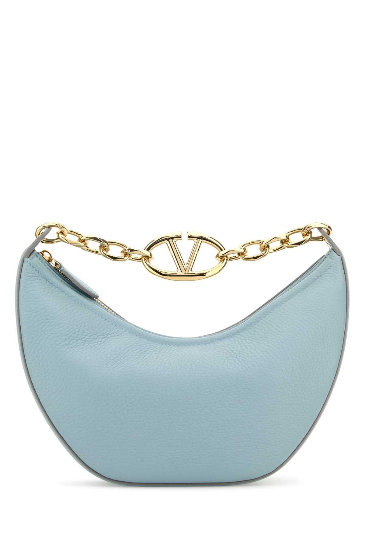 Valentino Garavani Women Light Blue Leather Small Hobo Vlogo Moon Handbag VALENTINO GARAVANI