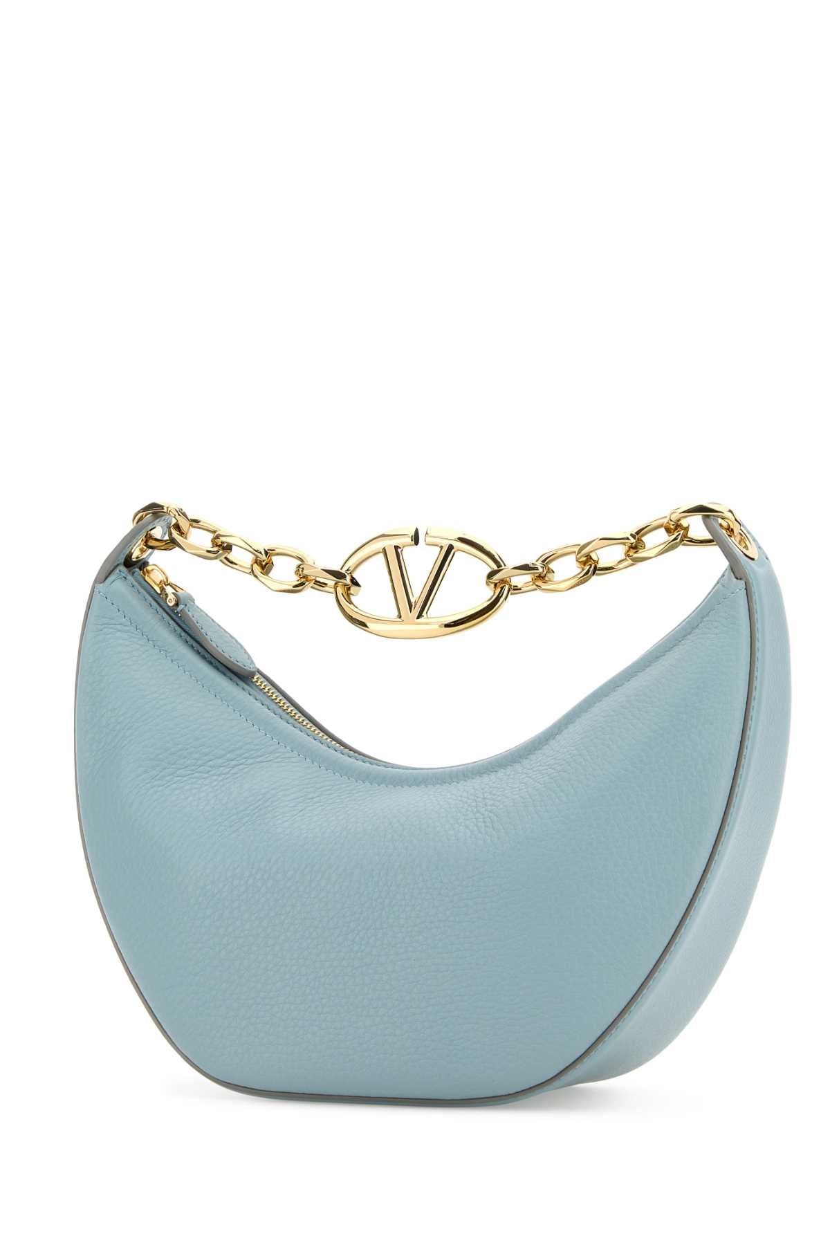 Valentino Garavani Women Light Blue Leather Small Hobo Vlogo Moon Handbag VALENTINO GARAVANI