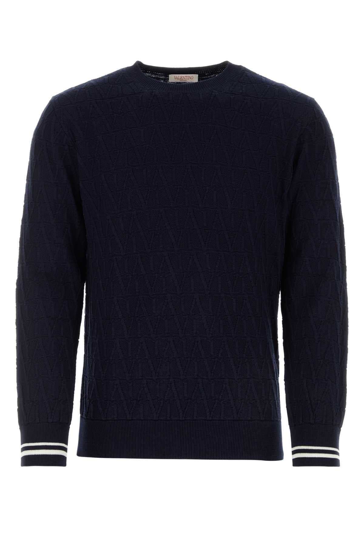 Valentino Garavani Men Dark Blue Cotton Sweater VALENTINO GARAVANI