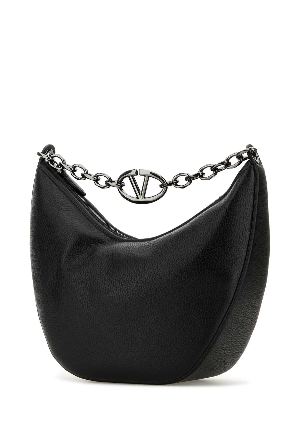 Valentino Garavani Men Black Leather Hobo Vlogo Moon Shoulder Bag VALENTINO GARAVANI