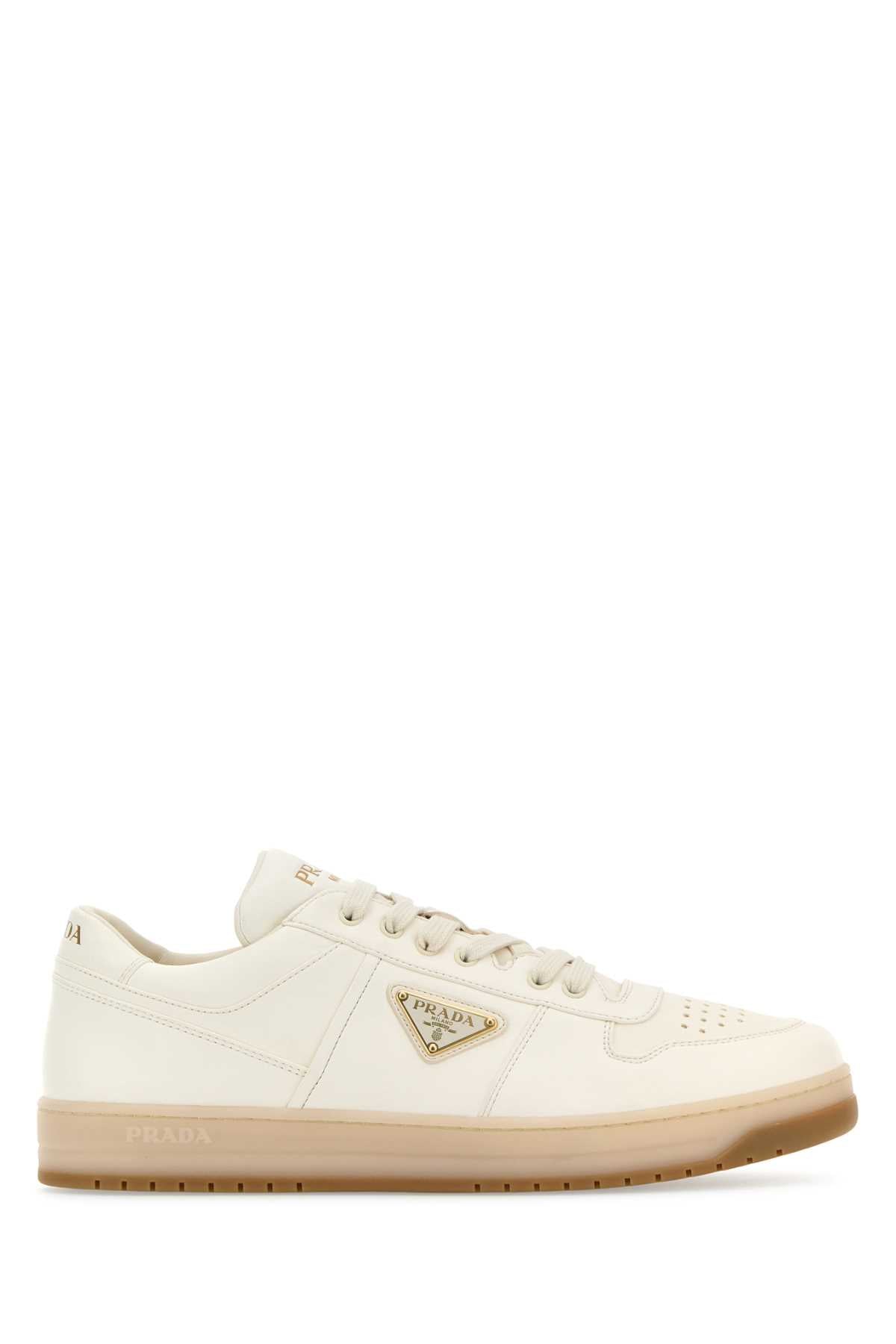 Prada Men Ivory Nappa Leather Downtown Sneakers PRADA