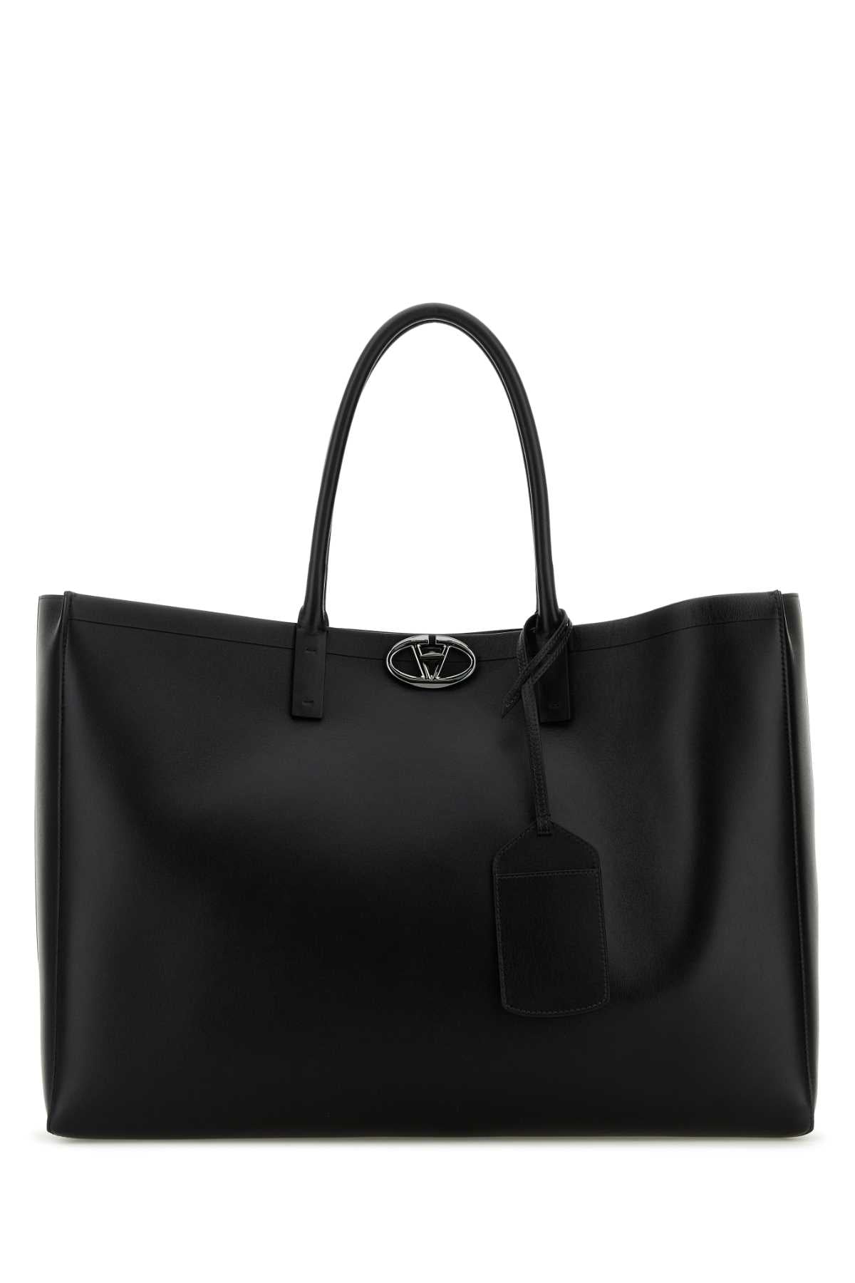 Valentino Garavani Men Black Leather Vlogo Shopping Bag VALENTINO GARAVANI