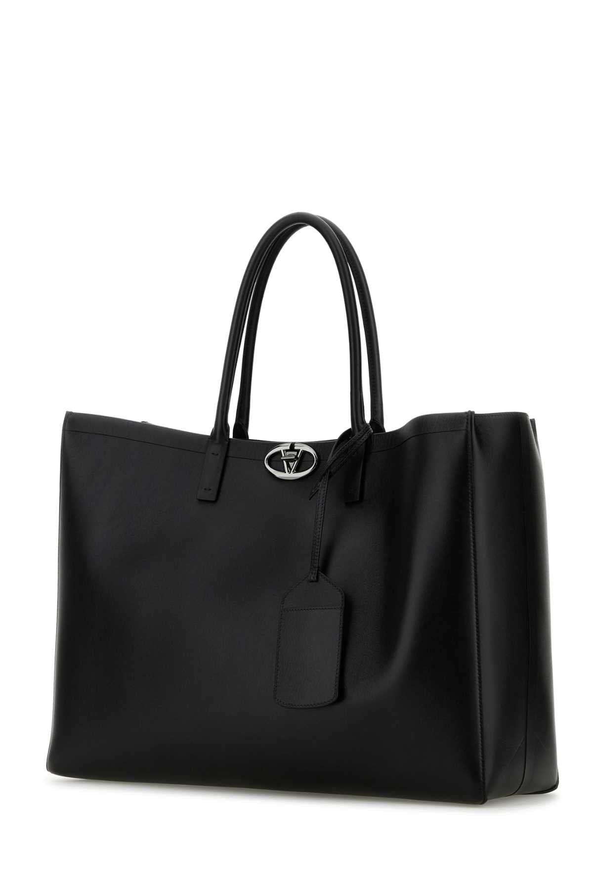 Valentino Garavani Men Black Leather Vlogo Shopping Bag VALENTINO GARAVANI