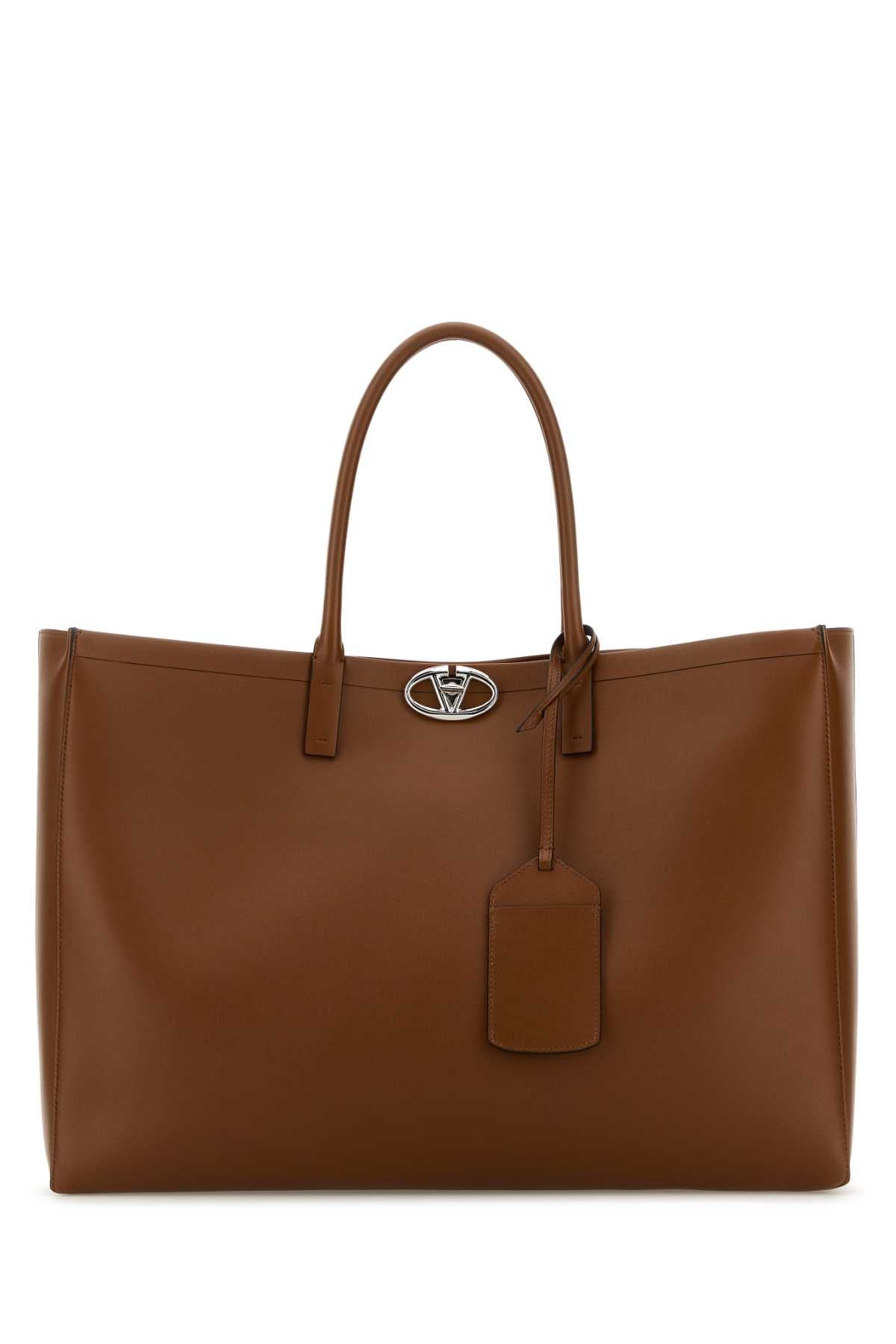 Valentino Garavani Men Brown Leather Vlogo Shopping Bag VALENTINO GARAVANI