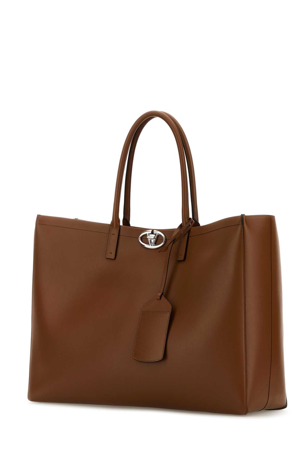 Valentino Garavani Men Brown Leather Vlogo Shopping Bag VALENTINO GARAVANI
