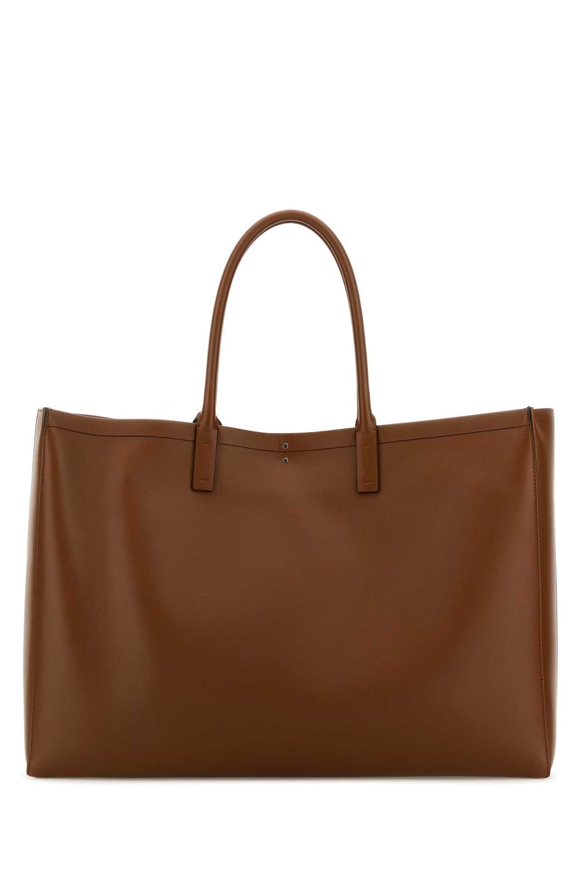 Valentino Garavani Men Brown Leather Vlogo Shopping Bag VALENTINO GARAVANI