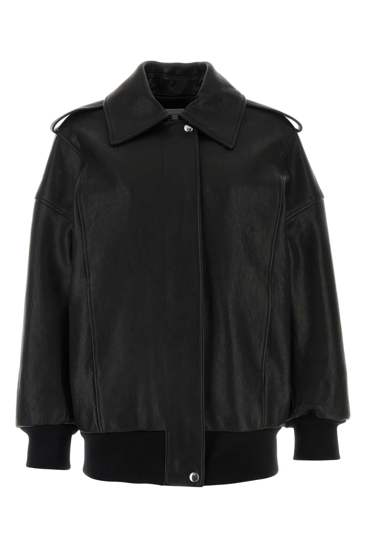 Alexander Mcqueen Women Black Leather Oversize Jacket ALEXANDER MCQUEEN