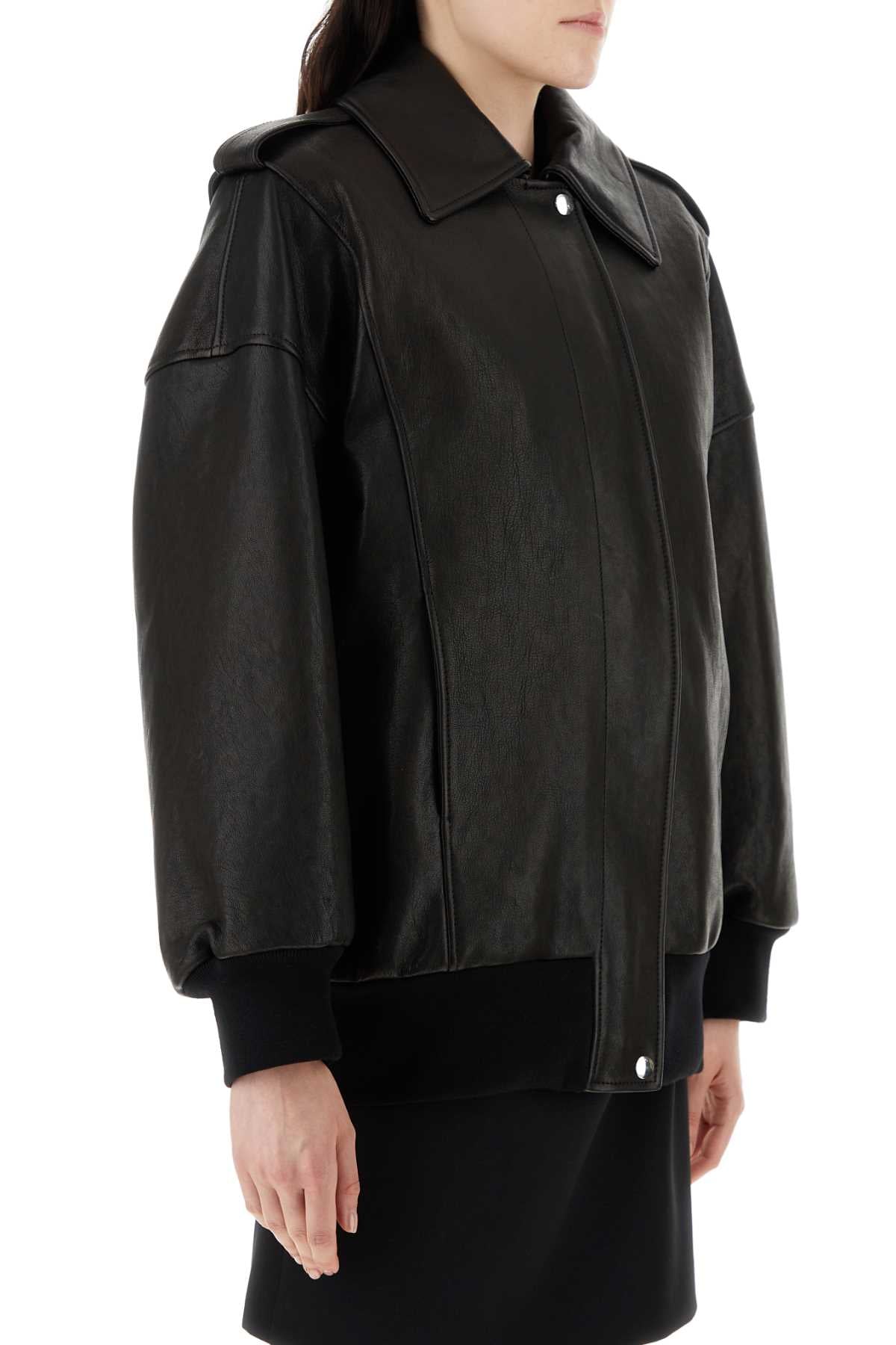 Alexander Mcqueen Women Black Leather Oversize Jacket ALEXANDER MCQUEEN
