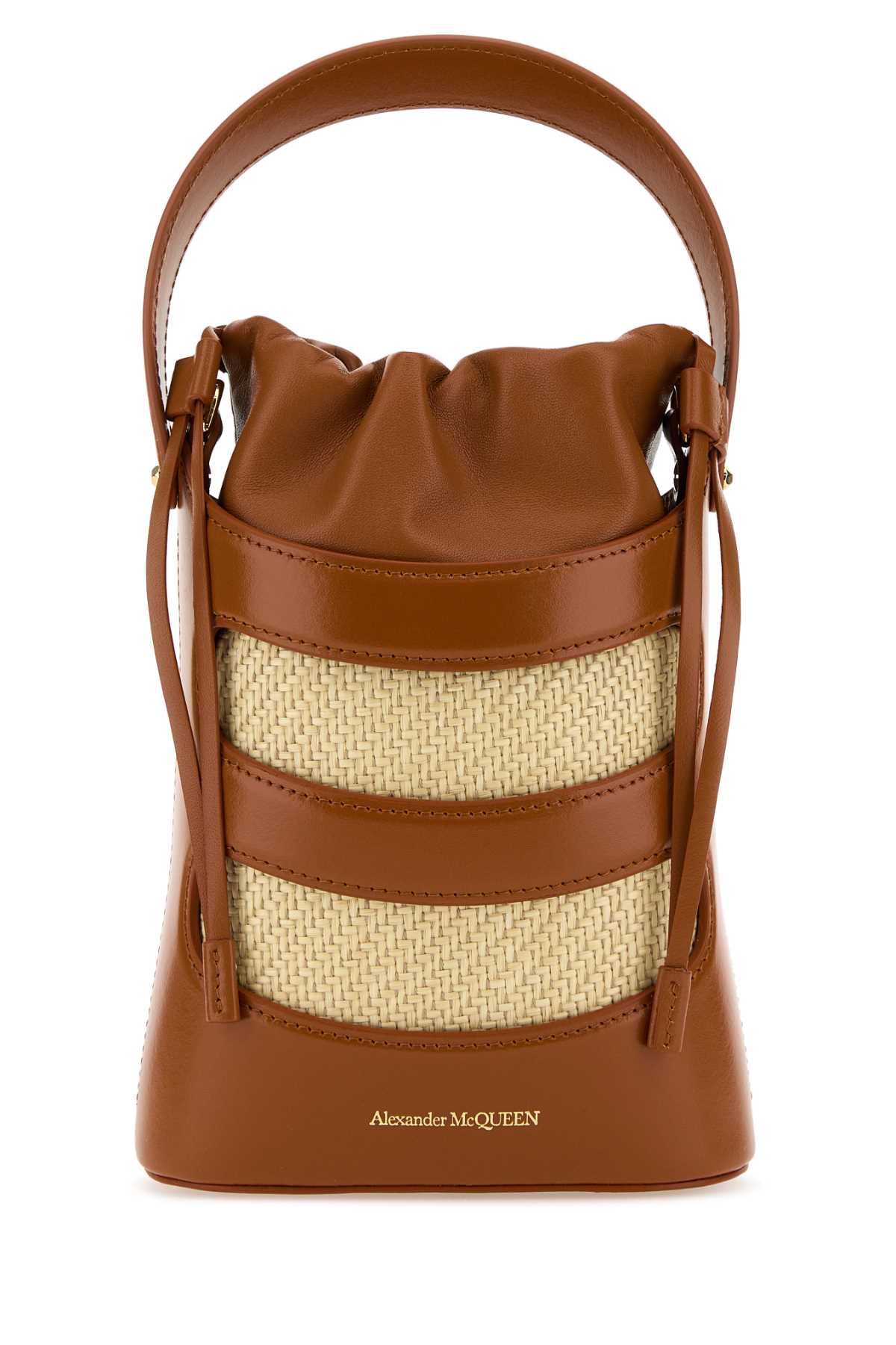 Alexander Mcqueen Women Two-Tone Leather And Raffia Mini The Rise Bucket Bag ALEXANDER MCQUEEN