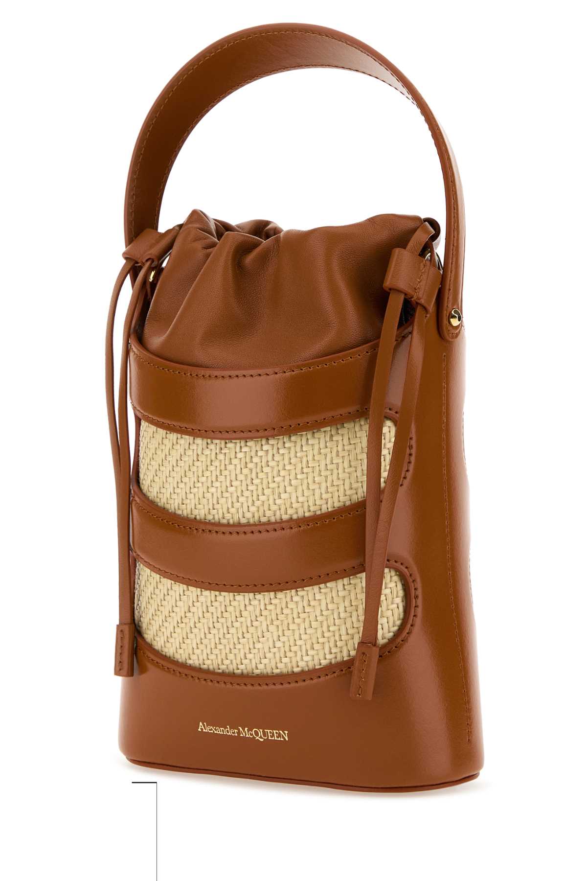 Alexander Mcqueen Women Two-Tone Leather And Raffia Mini The Rise Bucket Bag ALEXANDER MCQUEEN