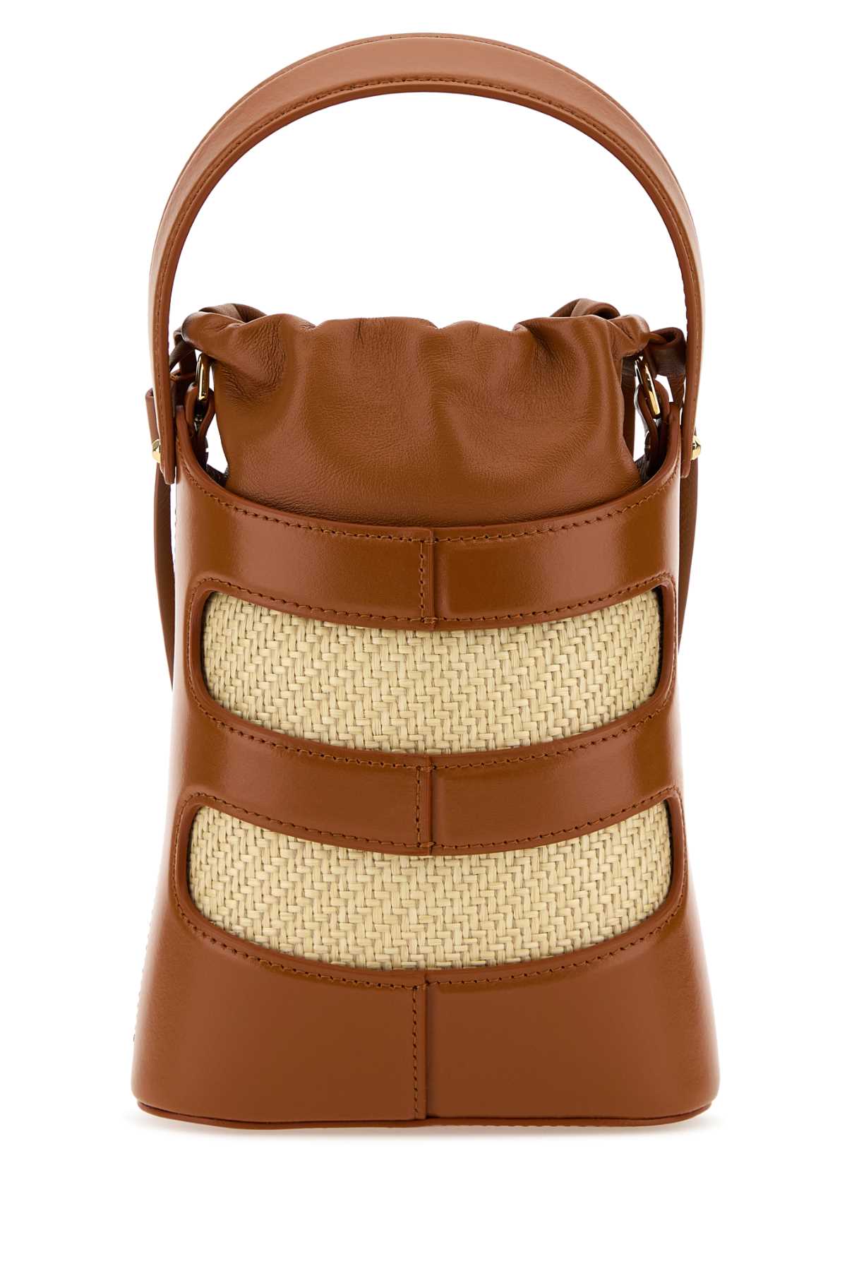 Alexander Mcqueen Women Two-Tone Leather And Raffia Mini The Rise Bucket Bag ALEXANDER MCQUEEN