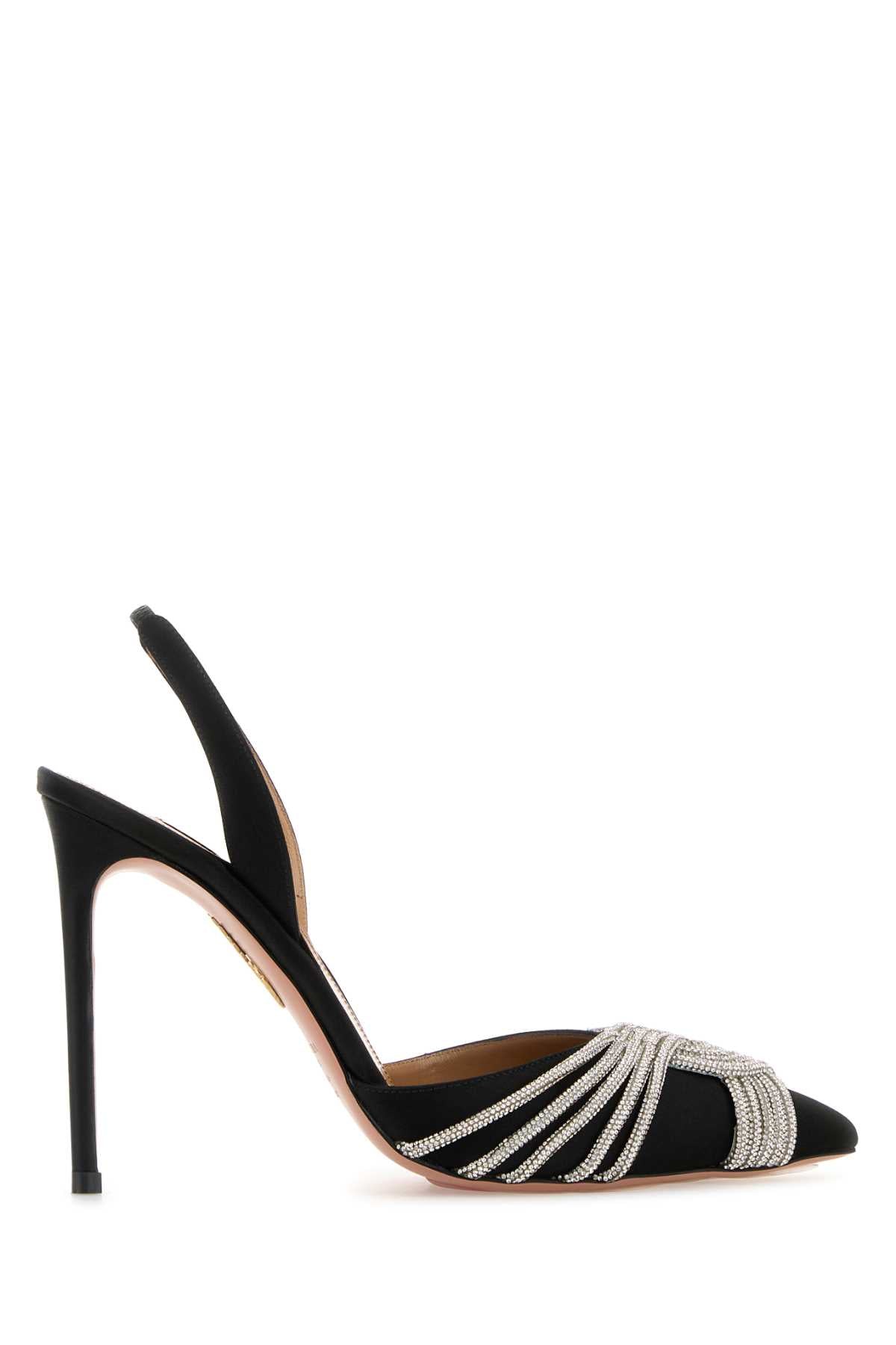 Aquazzura Women Black Satin Gatsby Sling 105 Pumps AQUAZZURA