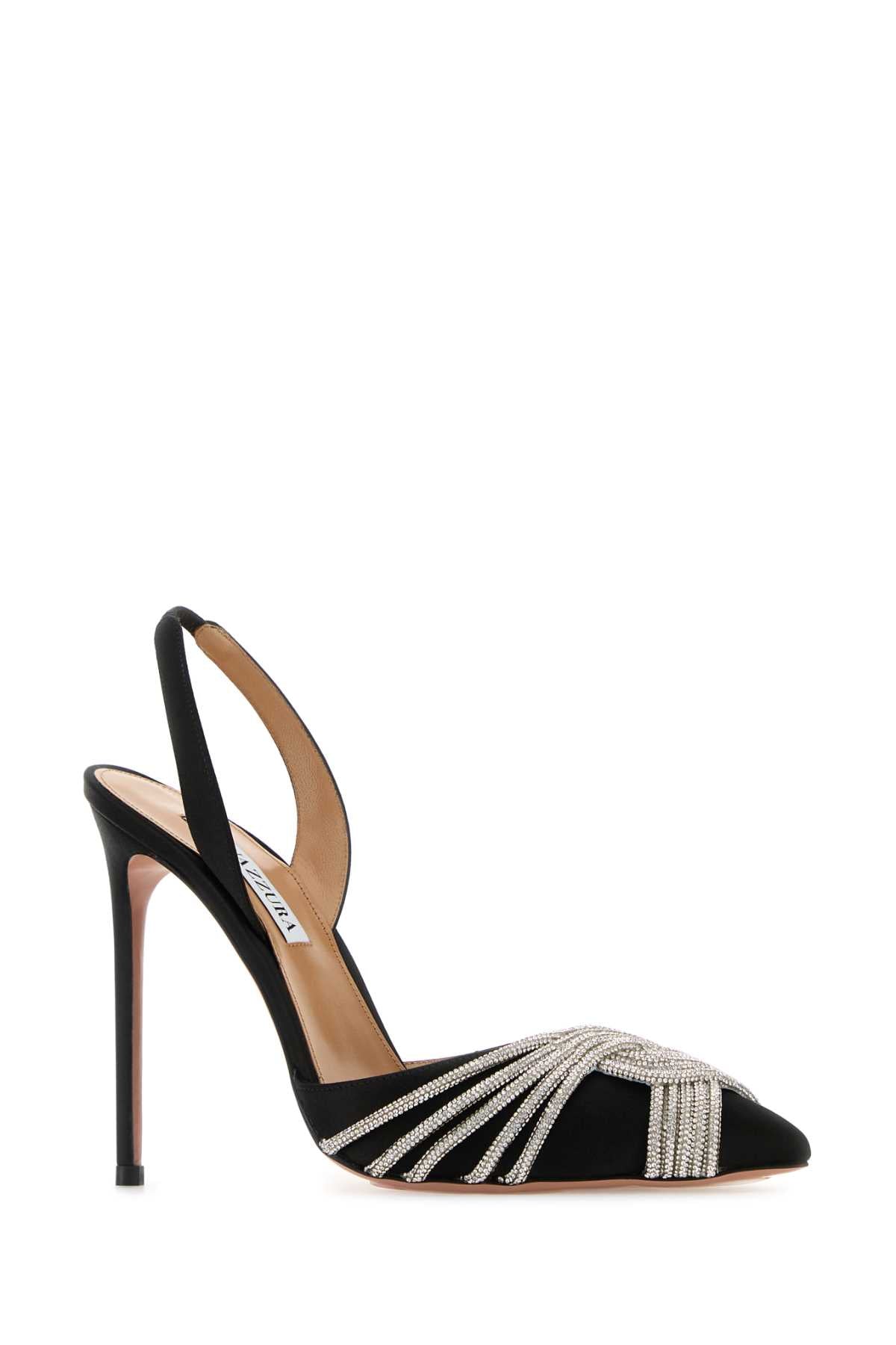 Aquazzura Women Black Satin Gatsby Sling 105 Pumps AQUAZZURA