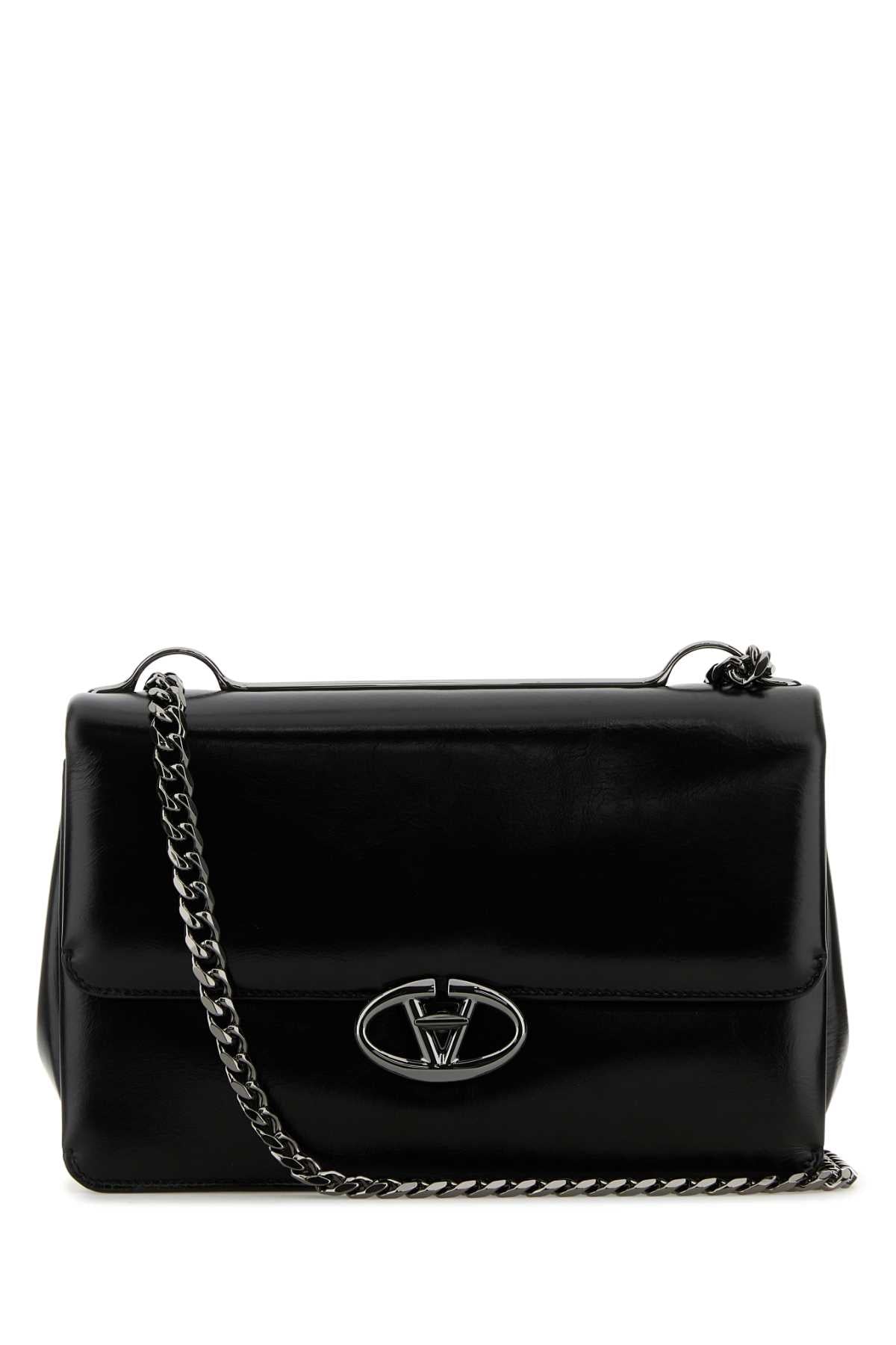 Valentino Garavani Women Black Leather Medium Vlogo Shoulder Bag VALENTINO GARAVANI
