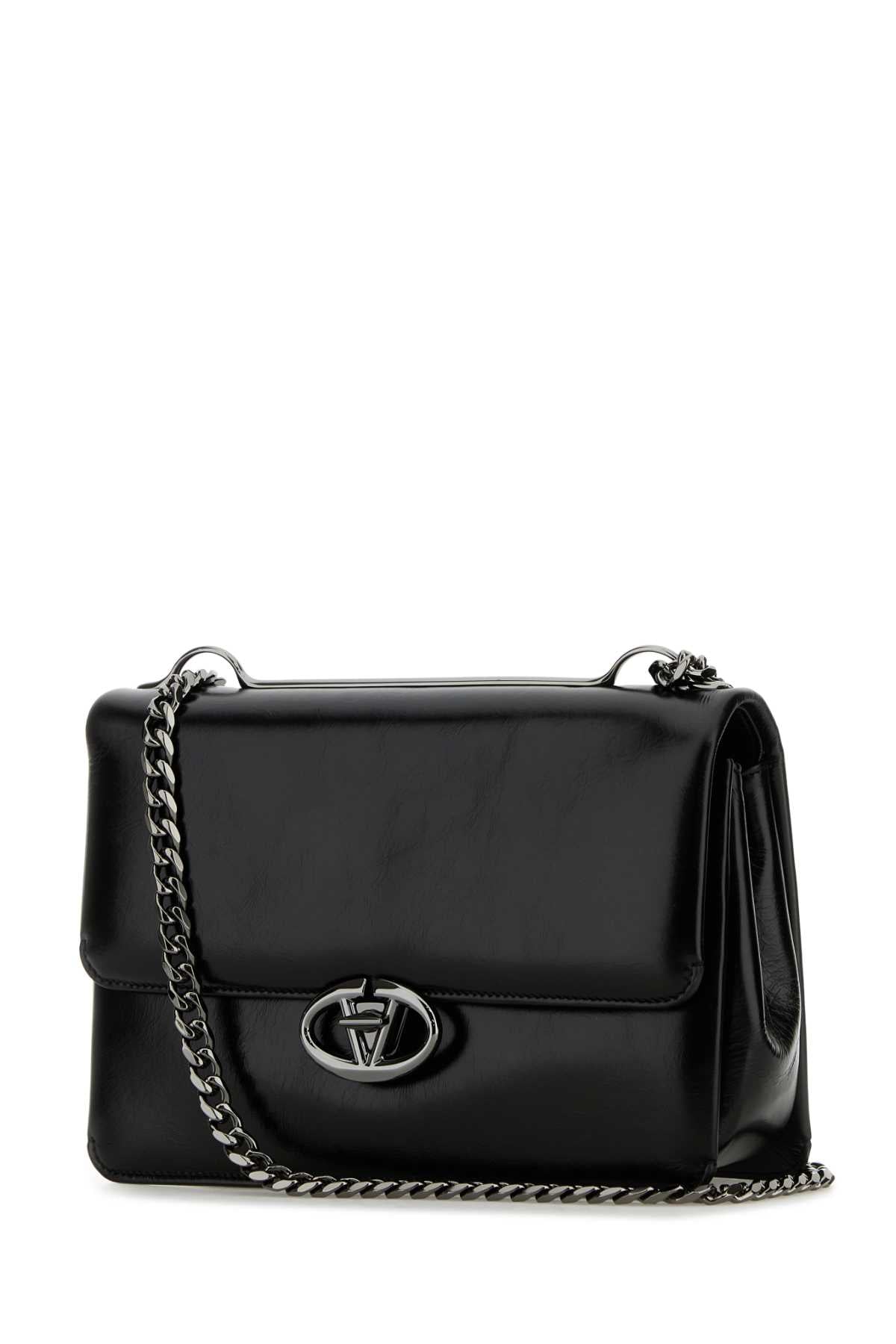Valentino Garavani Women Black Leather Medium Vlogo Shoulder Bag VALENTINO GARAVANI