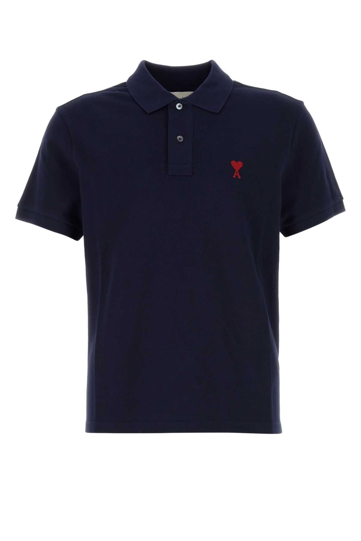 Ami Men Navy Blue Piquet Polo Shirt AMI PARIS
