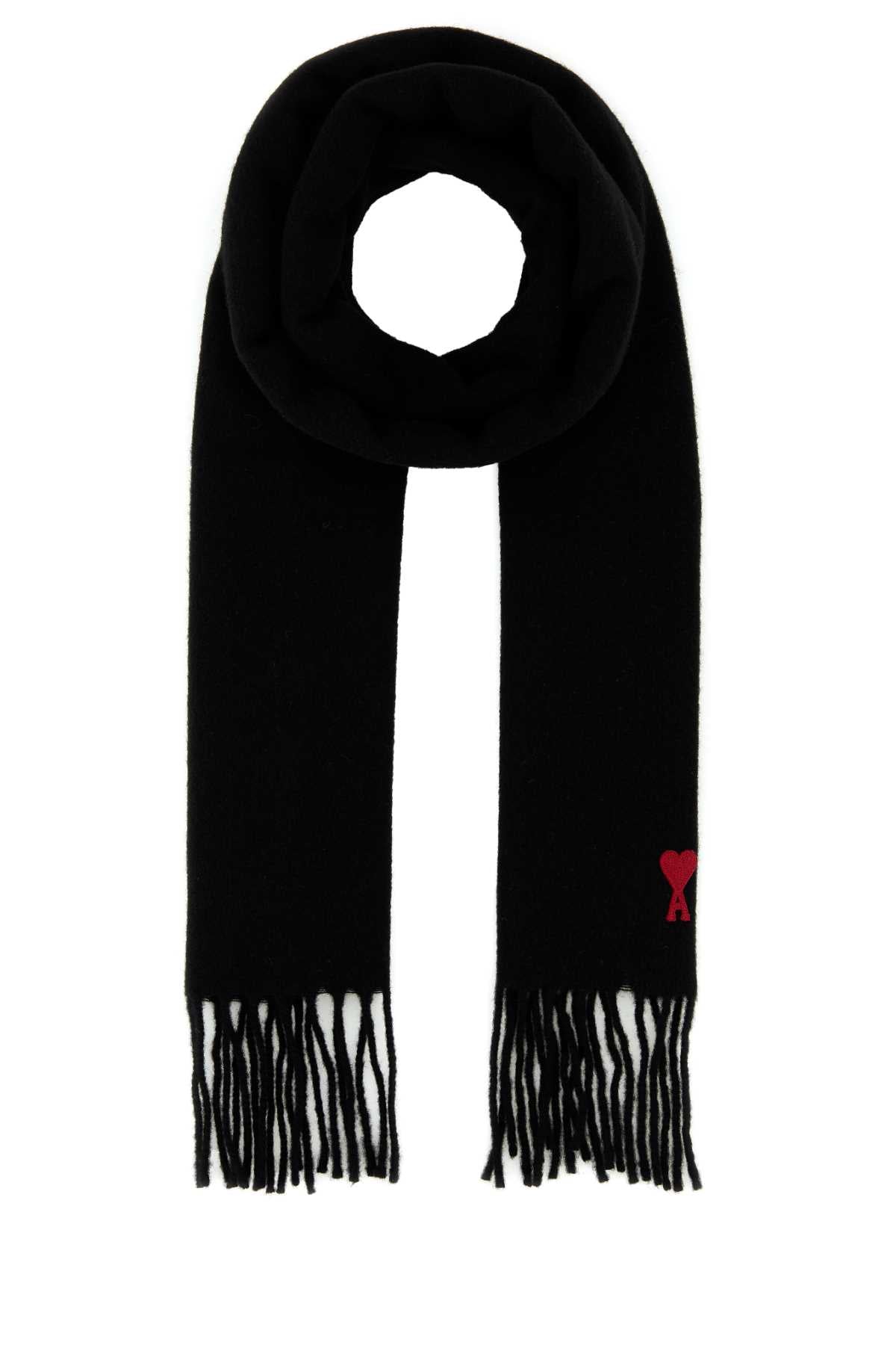 Ami Unisex Black Wool Scarf AMI PARIS