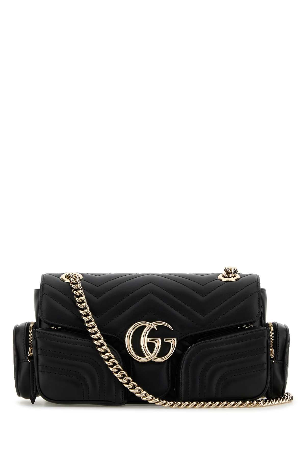 Gucci Women Black Leather Small Gg Marmont Shoulder Bag GUCCI