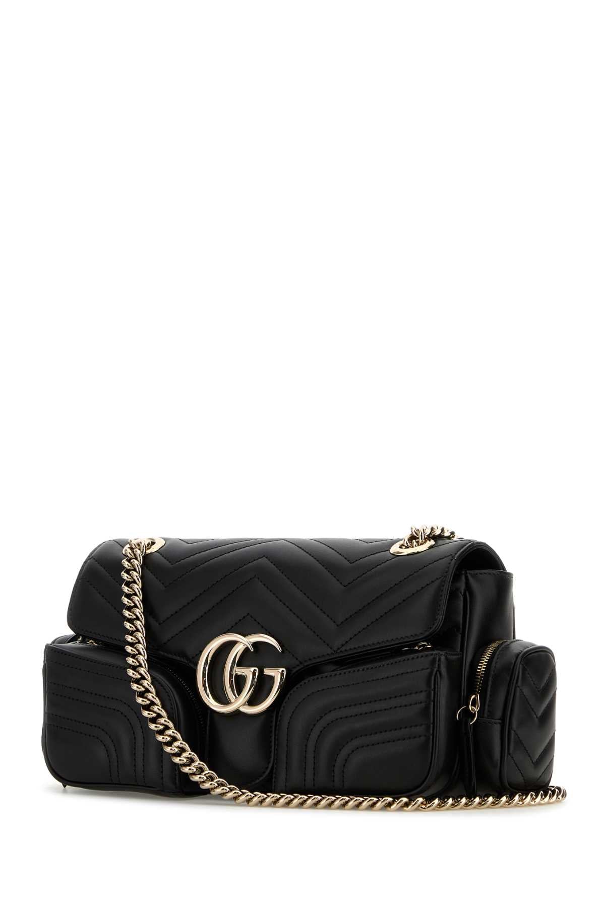 Gucci Women Black Leather Small Gg Marmont Shoulder Bag GUCCI