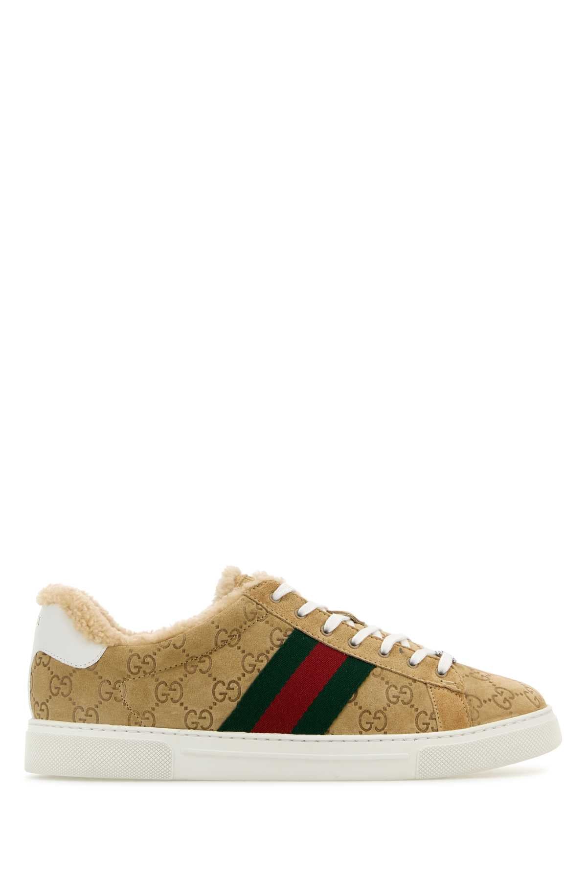 Gucci Women Camel Suede Ace Sneakers GUCCI