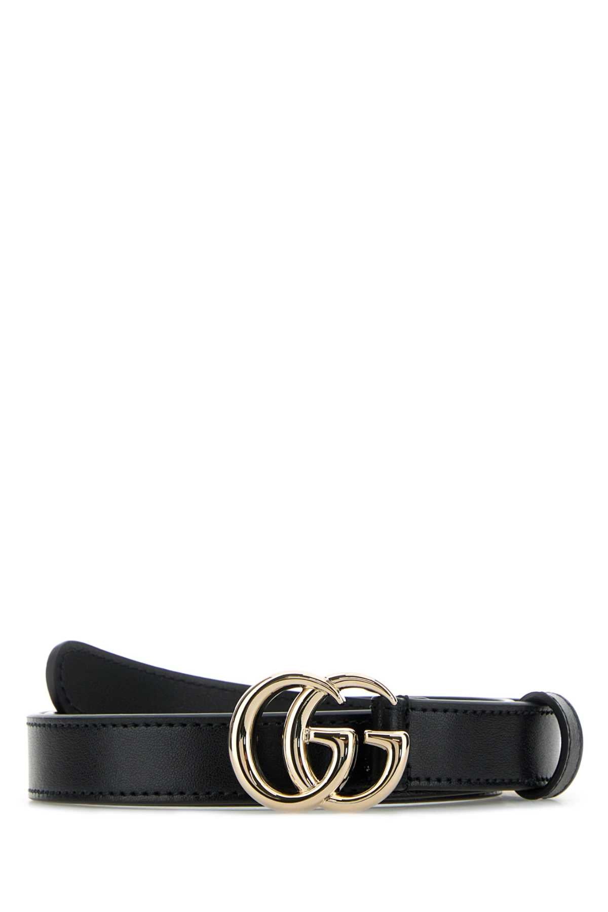 Gucci Women Black Leather Gg Belt GUCCI