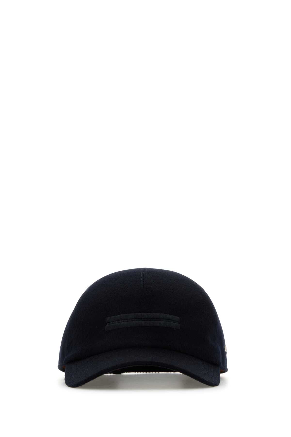 Zegna Men Midnight Blue Cashmere Baseball Cap ZEGNA